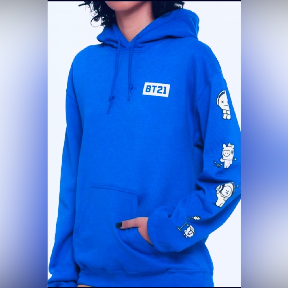 BT21 Anime Universtars Music Fun Hoodie in Blue Juniors Size L =  Woman’s Size M